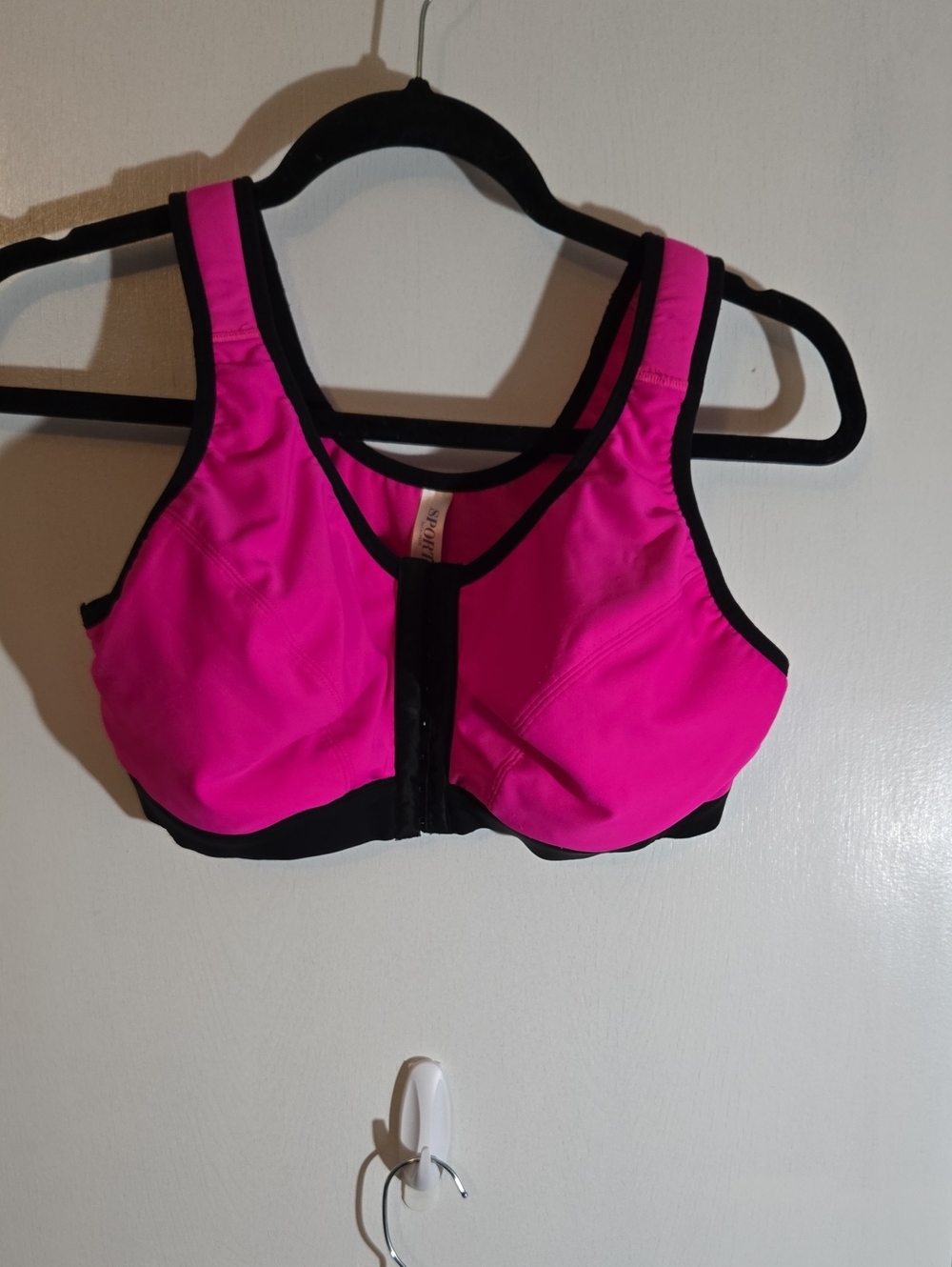 High-Impact Front-Zip Sports Bra in Hot Pink with Black Trim